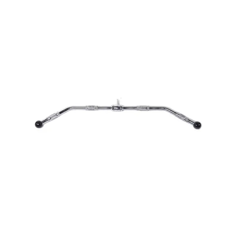 The MYO Strength Cable Attachment – 36” Lat Pulldown Bar features chrome plating, angled grips, and black rubber end caps. Designed by MYO Strength, it’s ideal for gym machines to boost back development.