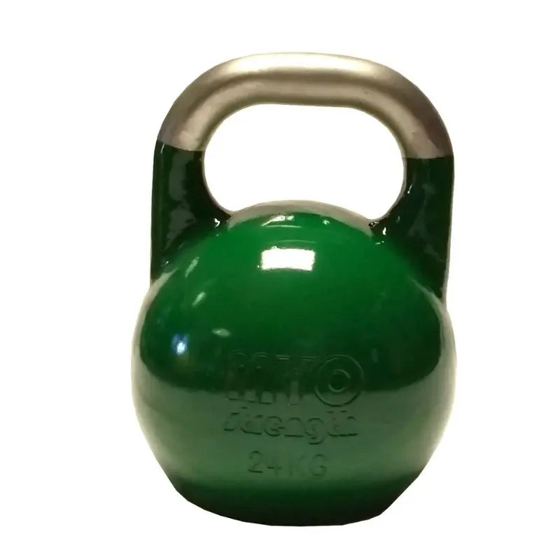 The MYO Strength Competition Kettlebell, made of hollow steel with a 35mm handle and color-coded by weight (4–40kg), is ideal for competition training and available for UK delivery.