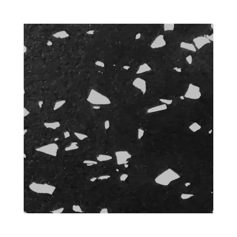 Close-up of the MYO Strength Rubber Gym Flooring Tile in black with white speckle (1000x500mm), highlighting its shock-absorbing thickness and beveled edge—ideal for commercial gyms—by MYO Strength.