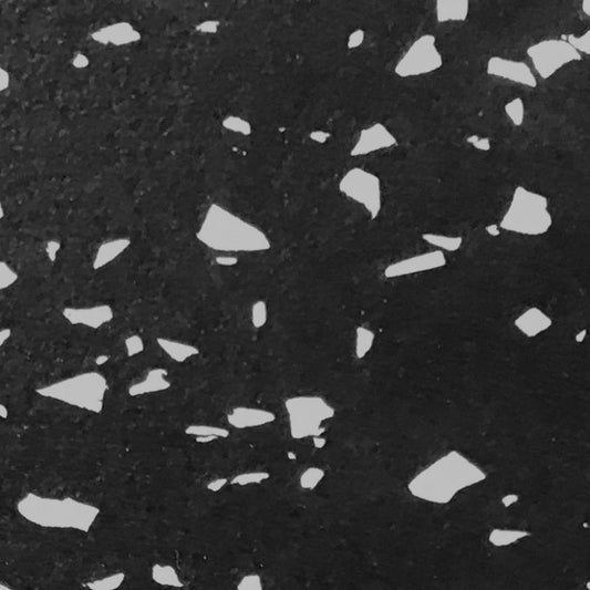 Close-up of the MYO Strength - Rubber Black Tile with White Speckled Surface. The MYO Strength mats non-slip surface and thickness are highlighted against a white background.