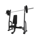 The JORDAN Shoulder Press Bench – Adjustable Strength Training Bench by Jordan features a sturdy grey frame and back support—ideal for strength training or as a shoulder press bench in your home gym.