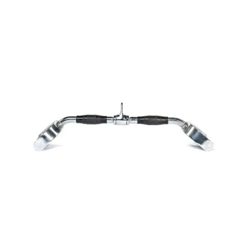 The MYO Strength Cable Attachment – 63cm Lat Pulldown Bar with parallel PU grips by MYO Strength features a rotating center, ideal for weightlifting or gym machines, shown on a white background.