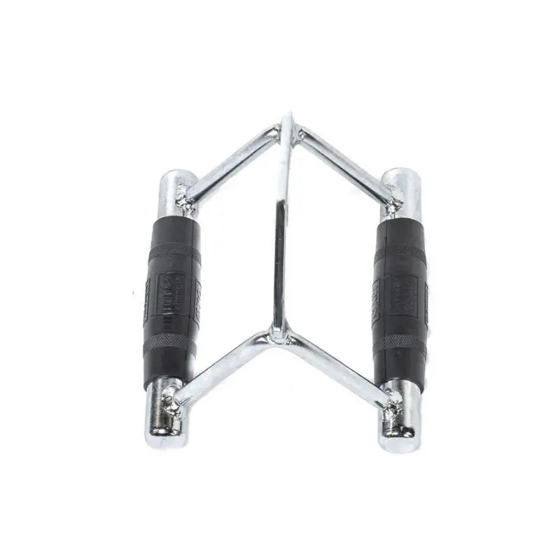 The MYO Strength Cable Attachment – Row Handle features durable PU grips and a chrome-plated finish, making it an essential gym accessory from MYO Strength for exercises such as seated rows or lat pulldowns.