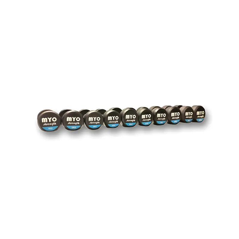 MYO Strength Rubber Dumbbells | Noise-Reducing, Durable & Colour-Coded (2.5kg–50kg) MYO Strength