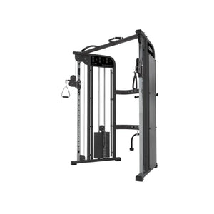 The Jordan JORDAN Dual Cable Adjustable Pulley, in black and gray with weight stacks, is perfect for strength training and a smart choice for any compact home gym.