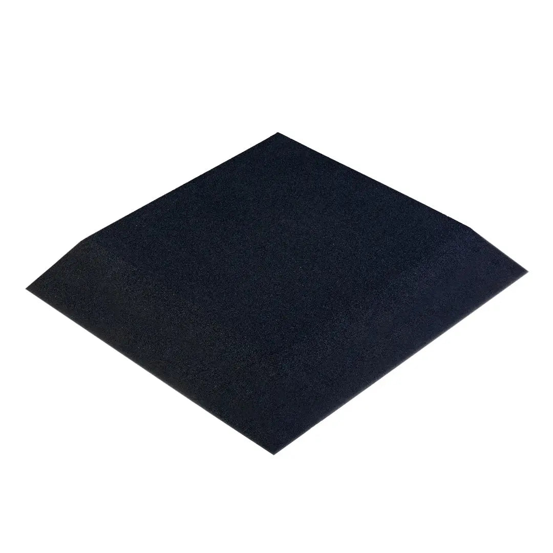The JORDAN - ACTIV Gym Flooring Rubber Tiles in black, by the brand Jordan, feature a speckled dark gray and black surface resembling granite. They stand upright on a plain white background, perfect for gym equipment protection and noise reduction.