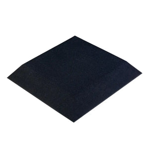 The JORDAN - ACTIV Gym Flooring Rubber Tiles in black, by the brand Jordan, feature a speckled dark gray and black surface resembling granite. They stand upright on a plain white background, perfect for gym equipment protection and noise reduction.