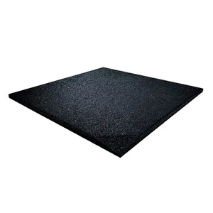 The JORDAN - ACTIV Gym Flooring Rubber Tiles in black, by the brand Jordan, feature a speckled dark gray and black surface resembling granite. They stand upright on a plain white background, perfect for gym equipment protection and noise reduction.