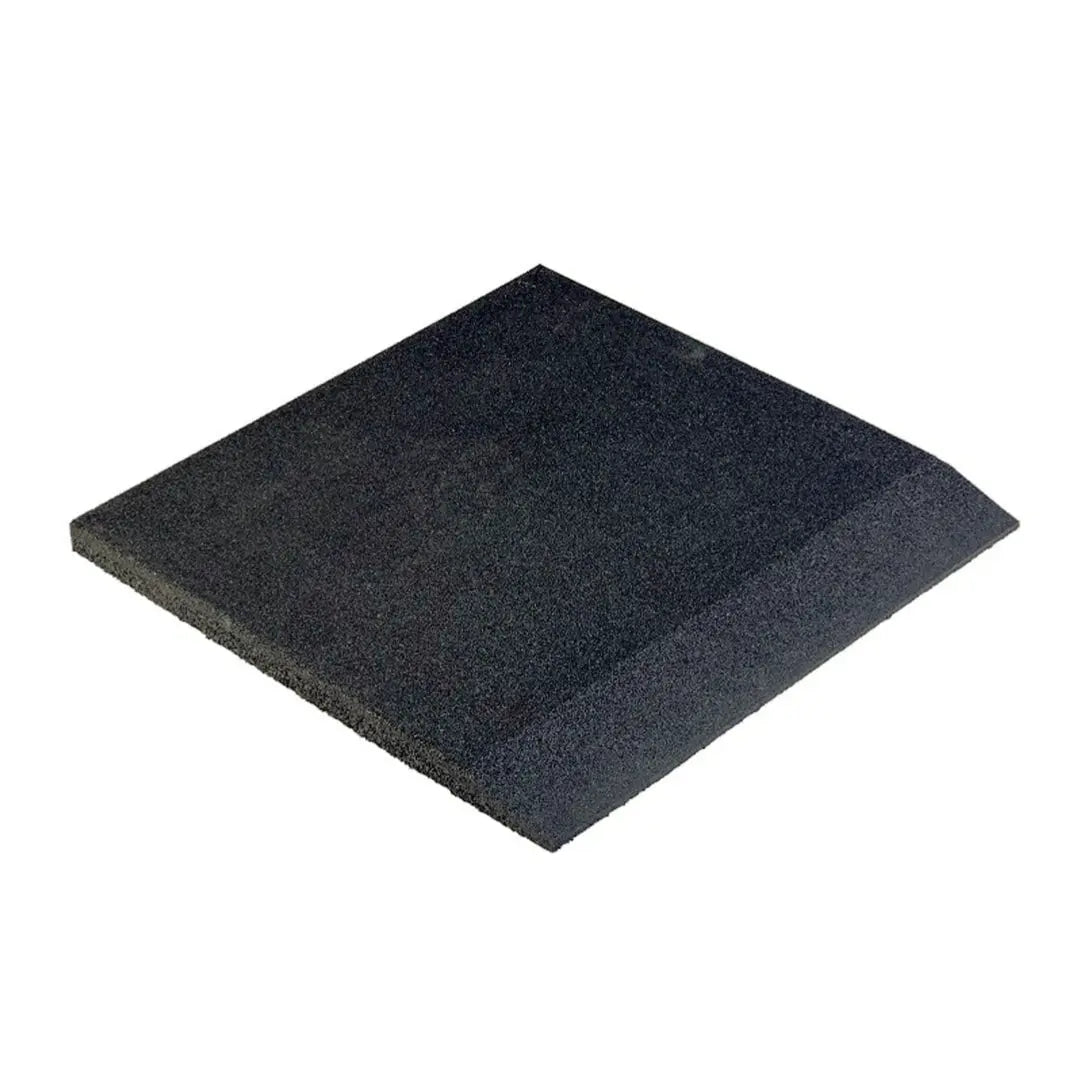 The JORDAN - ACTIV Gym Flooring Rubber Tiles in black, by the brand Jordan, feature a speckled dark gray and black surface resembling granite. They stand upright on a plain white background, perfect for gym equipment protection and noise reduction.
