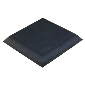 The JORDAN - ACTIV Gym Flooring Rubber Tiles in black, by the brand Jordan, feature a speckled dark gray and black surface resembling granite. They stand upright on a plain white background, perfect for gym equipment protection and noise reduction.