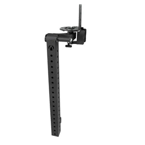The JORDAN HELIX Revolving Jammer Arms Attachment (Pair) by Jordan is designed for supporting objects in dynamic strength training. Featuring black adjustable metal brackets with holes, pivot joints, and a logo near the top, they are upright and ready for power movements.