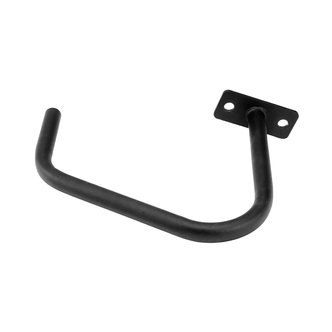 The JORDAN HELIX Angled Handle Rack Attachment (Pair) by Jordan features flat rectangular ends for secure wall fixing, offering a minimalist design. Inspired by commercial gym equipment, these mounts hold a bicycle horizontally, blending functionality and elegance.