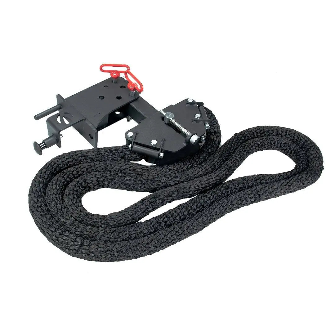 A black braided JORDAN HELIX Rope for Rope Pull Attachment, highlighting its affordable commercial quality, is neatly coiled on a pristine white background.