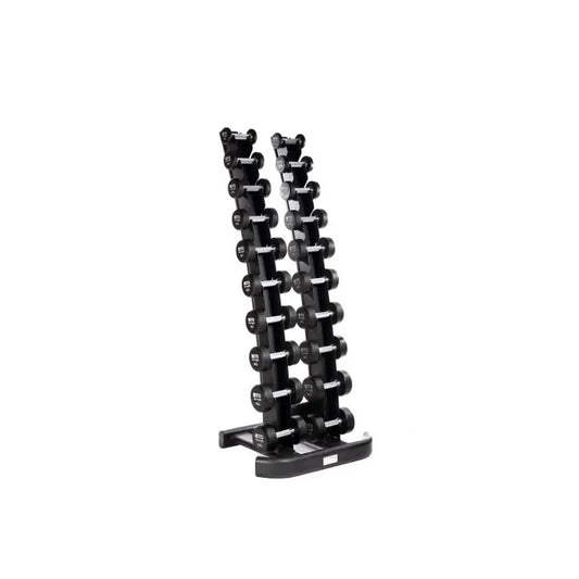 Metal dumbbell rack on a white background