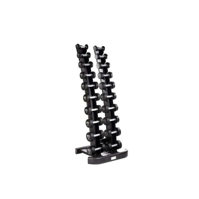 Metal dumbbell rack on a white background